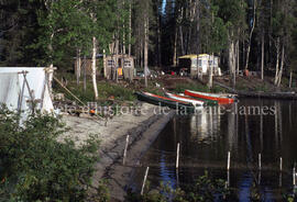My tent, log camps and canoes, Camp File Axe