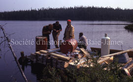 Group looking at core by Mistassini Lake.