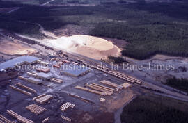 Sawmill from air, Chibougamau-Chapais.